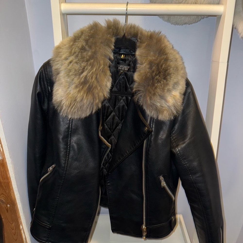 TOPSHOP Black Faux Leather Biker Jacket
